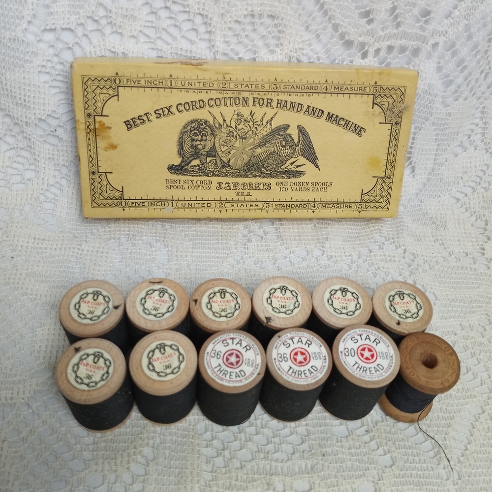1880s J&P Coats Spool Cotton Thread Embossed Wood Original Box Rare Antique